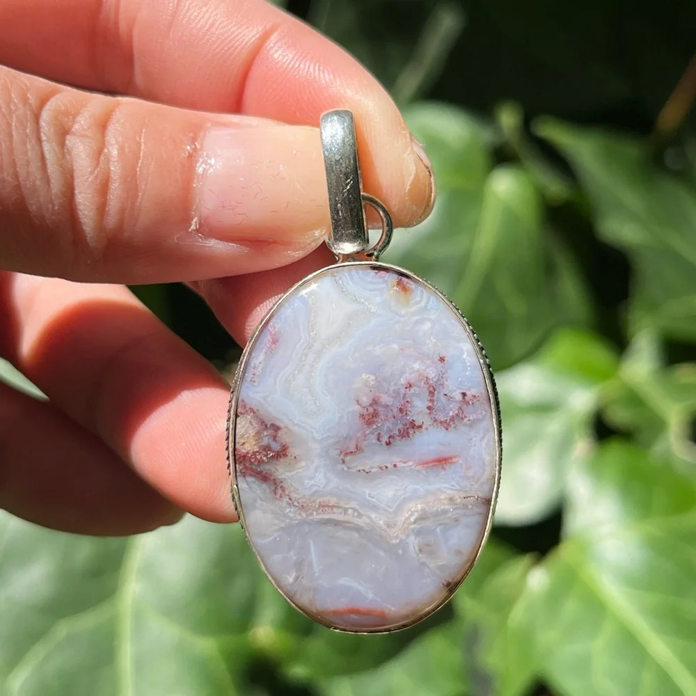 Silver plated red moss agate‎ pendant